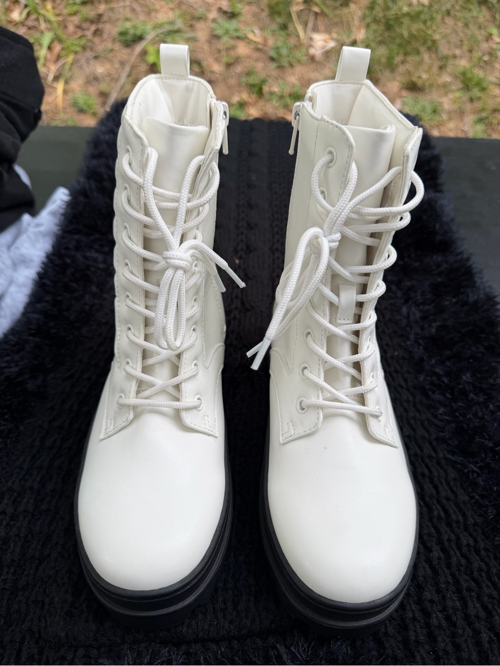 Sugar White Lace-Up Combat Boots with Black Sole